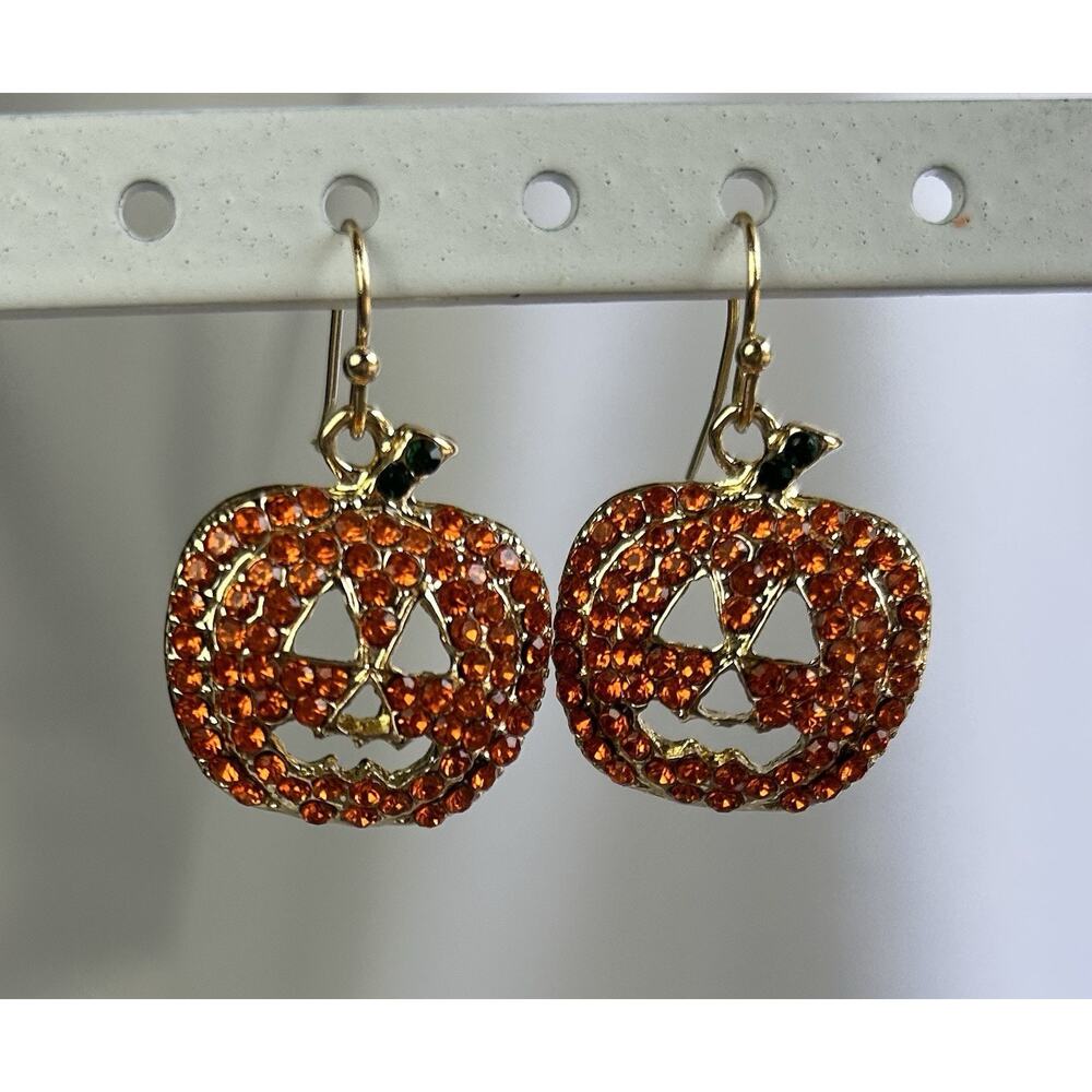Pumpkin Earrings Adorned With Rhinestones